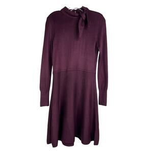 Eliza J Sweater Dress Womens Small Dark Purple Tie Neck Keyhole Back Classic